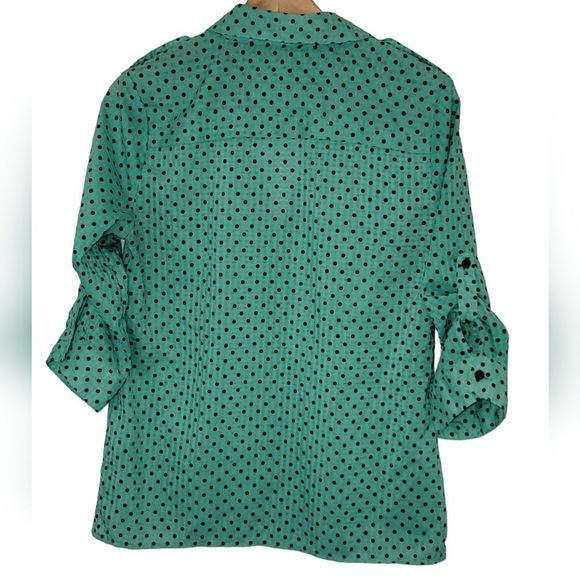 Women's NY Collection Green and Black Polka Dot Blouse Size Small - Picture 2 of 3